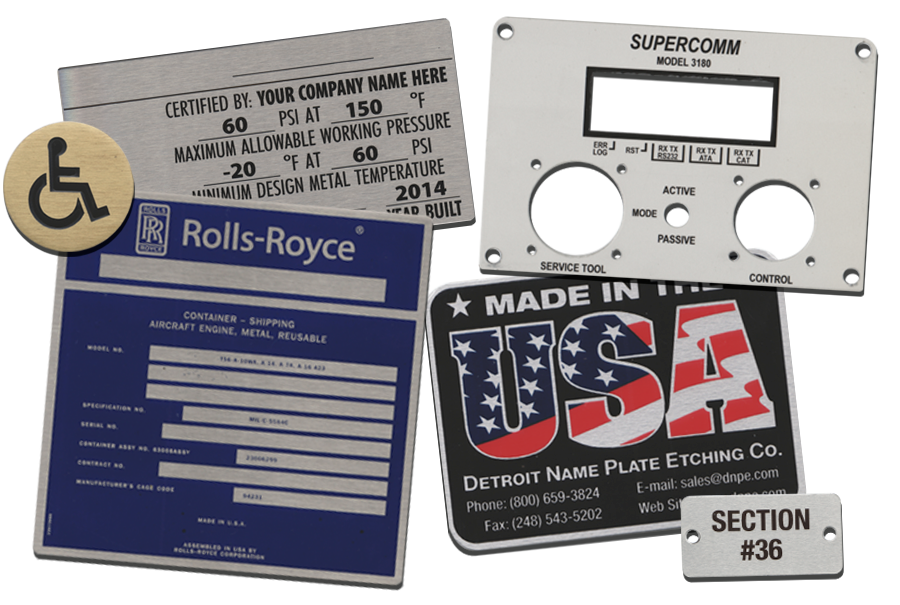 array of metal plates and tags